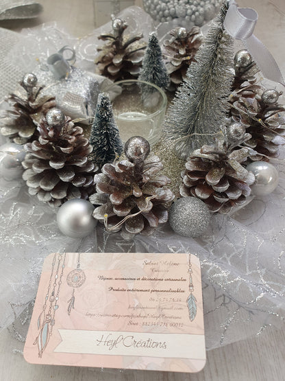 Centre de table argent LED décoration Noël festive Heyl’Créations