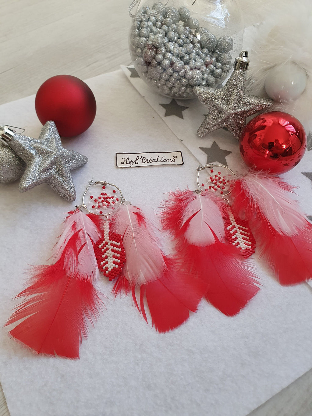 Boucle d'oreille attrape rêve Rouge et Blanche/ Boucle d'oreille de Noel