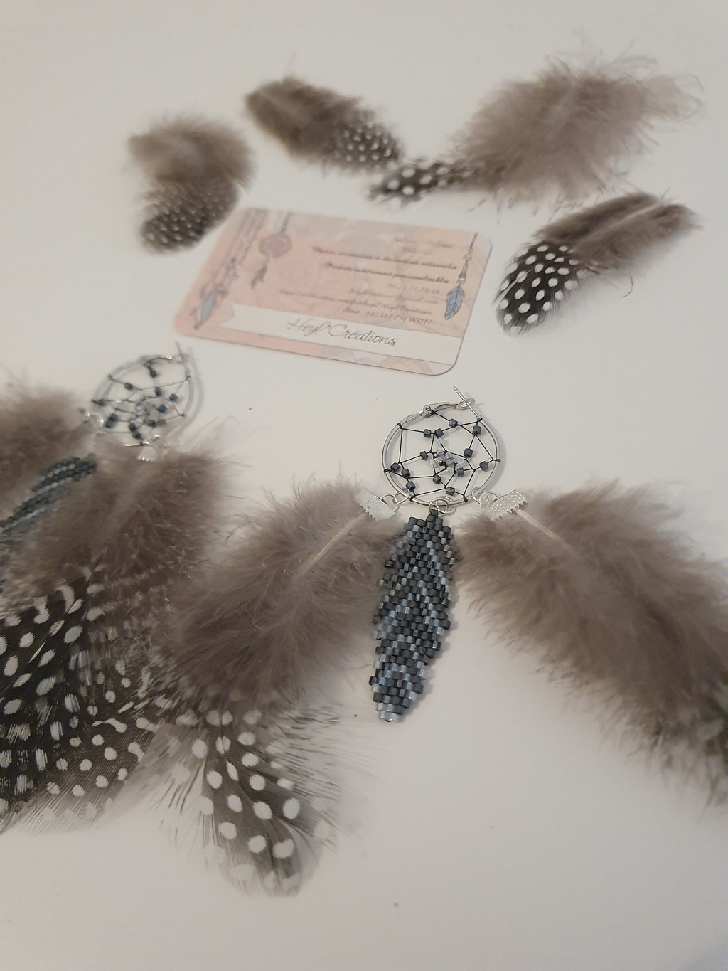 Boucle d'oreille attrape rêve camaïeu naturel /Dream Catcher