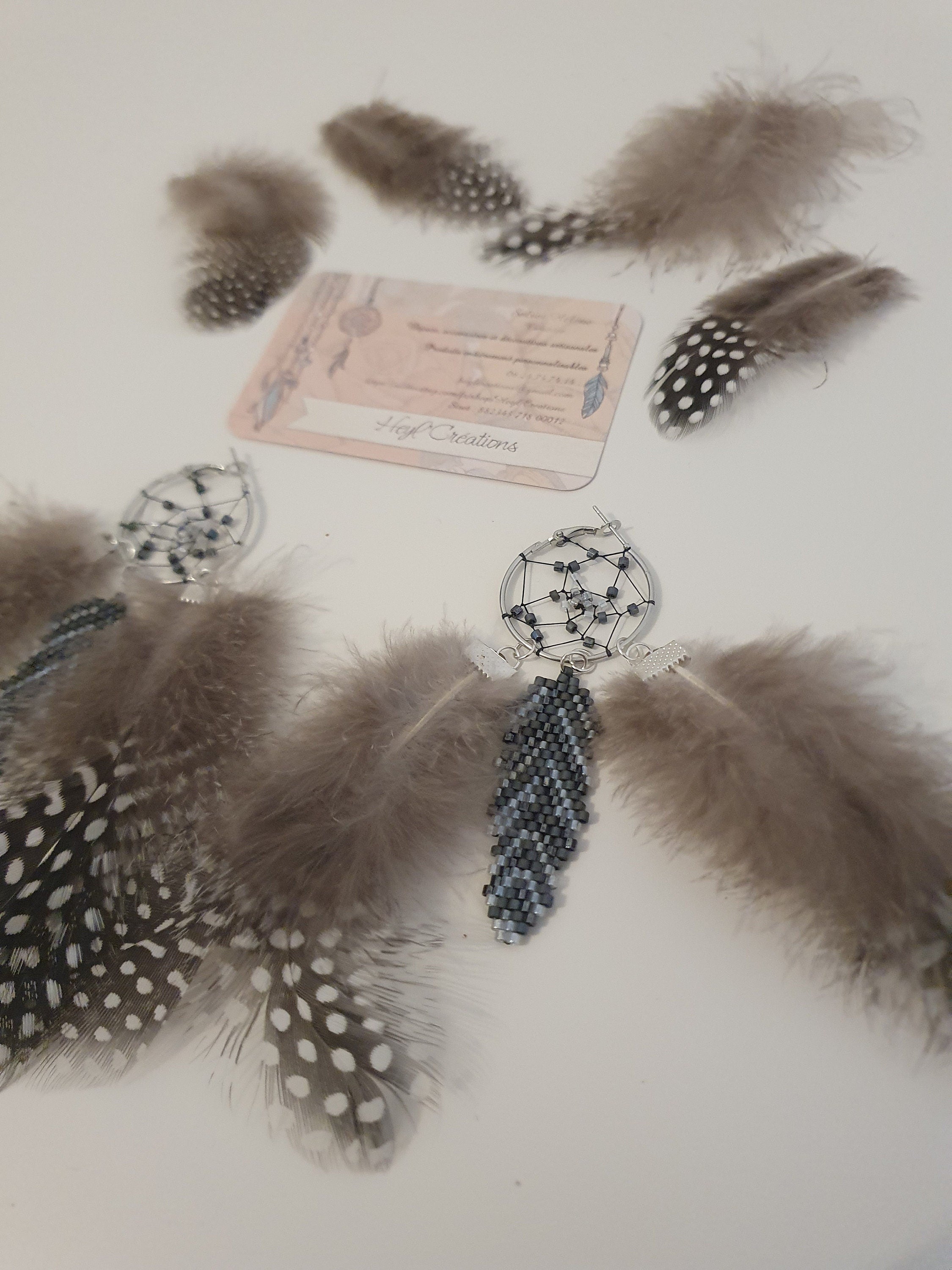 Boucle d'oreille attrape rêve camaïeu naturel /Dream Catcher