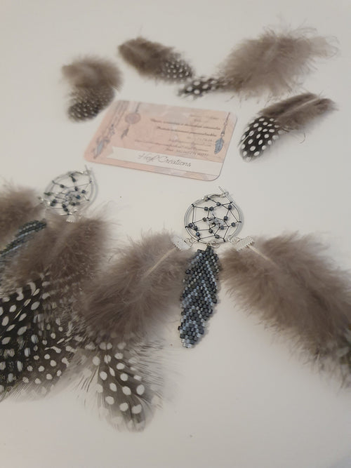 Boucle d'oreille attrape rêve camaïeu naturel /Dream Catcher