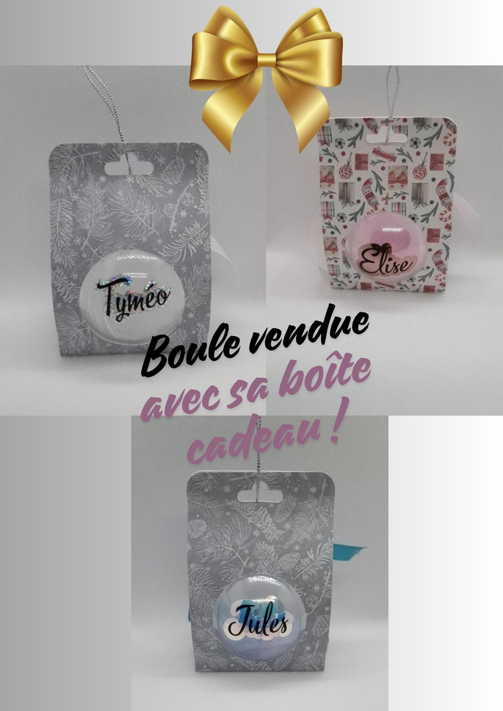 Boule de noël plume personnalisée avec prénom