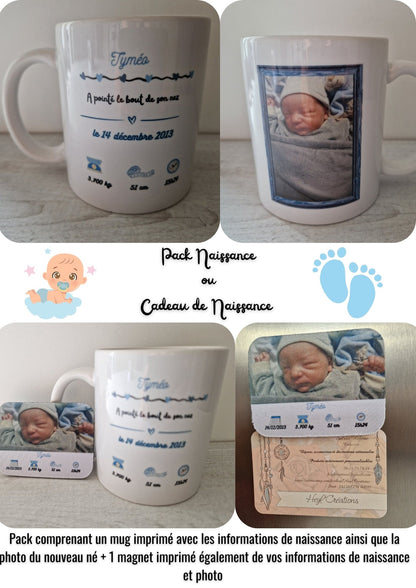 Pack naissance personnalisé mug photo bébé magnet souvenir naissance Heyl’Créations