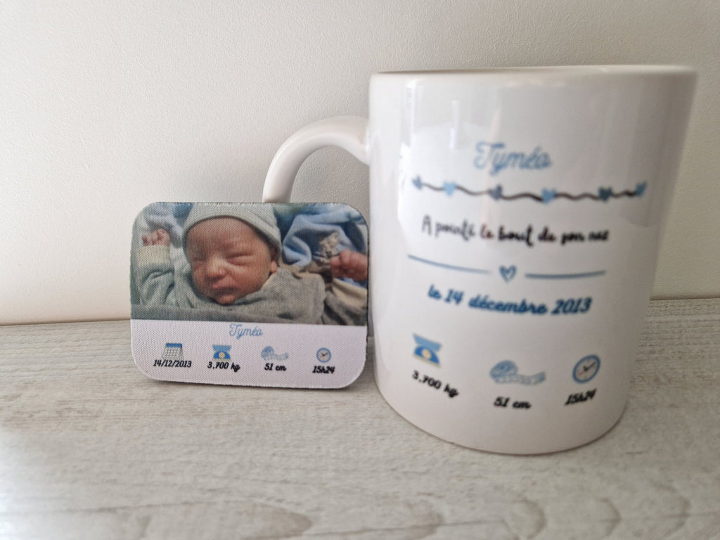 Pack de Naissance / cadeau de naissance Mug personnalisé avec photo