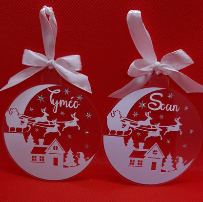 Boule Noël plate paysage personnalisée prénom déco sapin Heyl’Créations