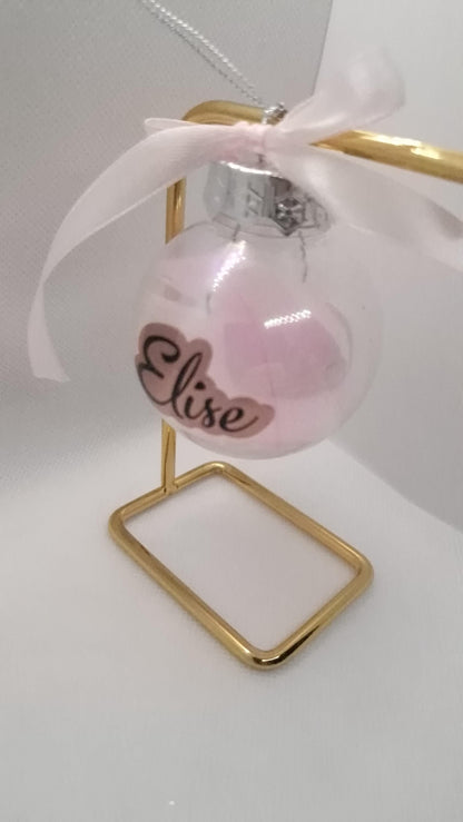 Boule Noël plume personnalisée prénom décoration sapin Heyl’Créations
