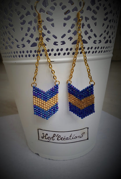 Boucles oreilles bleu cobalt or bijou fait main Miyuki Heyl’Créations