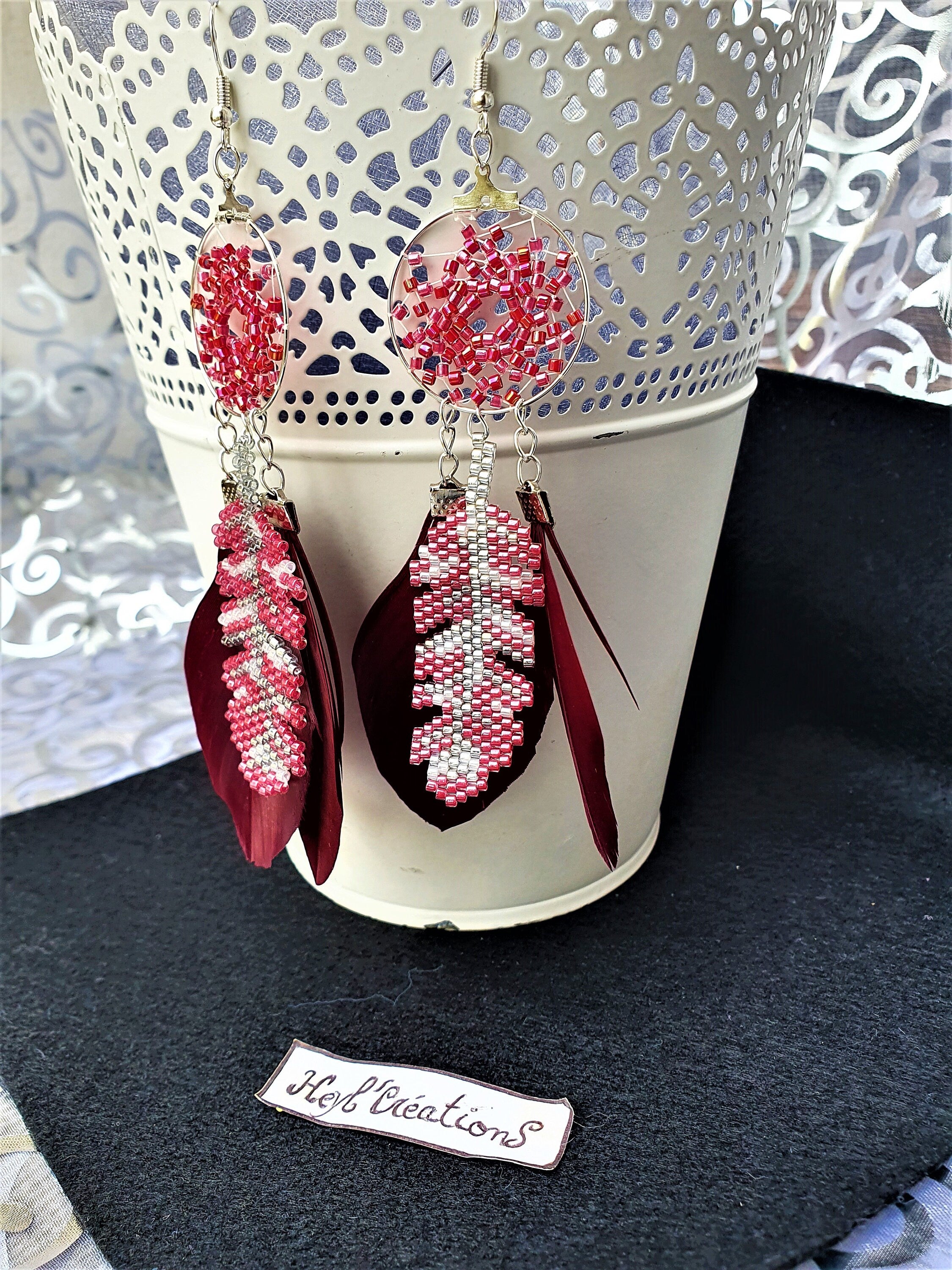 Boucle d'oreille attrape rêve Rouge Fushia / Dream Catcher