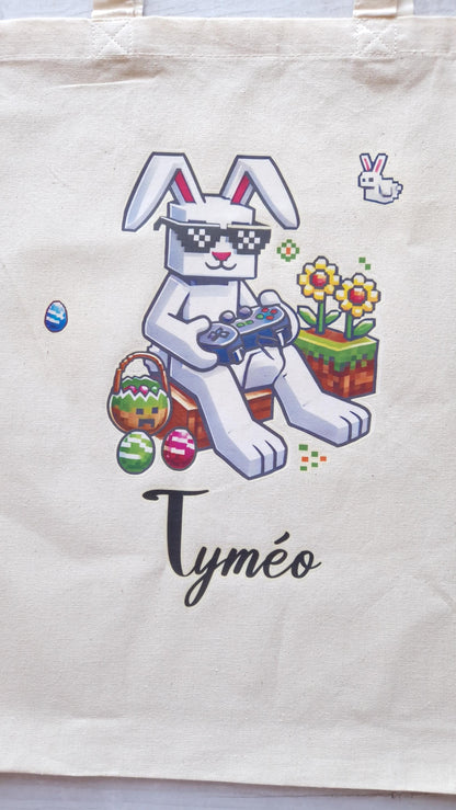 Sac Pâques enfant personnalisé prénom tote bag pixel Heyl’Créations