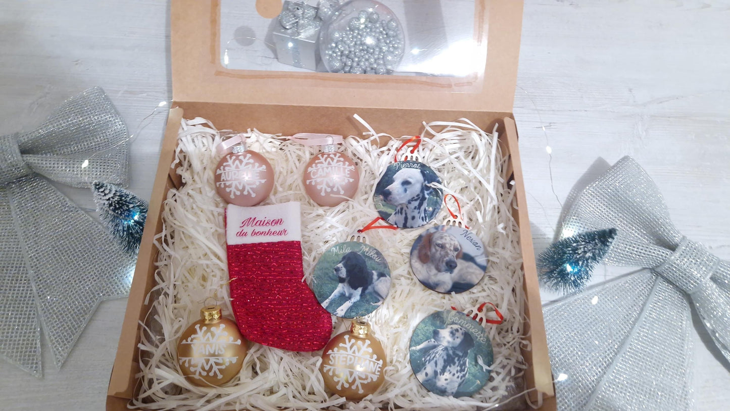 Coffret boules Noël famille personnalisées animaux Heyl’Créations