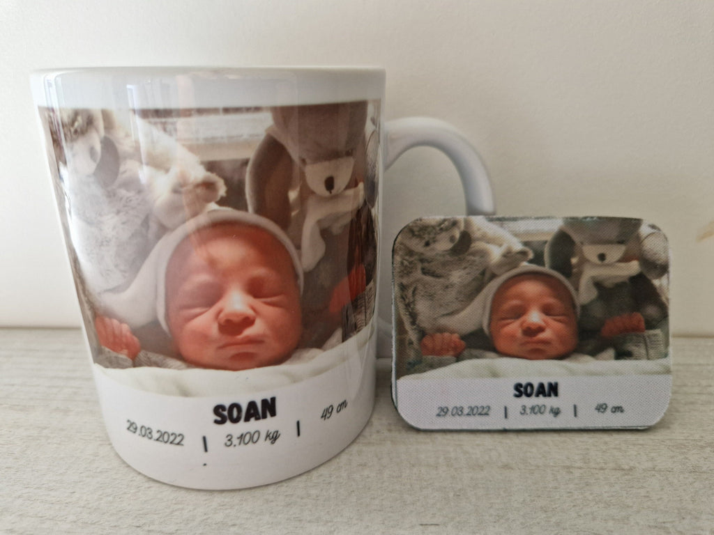 Pack de Naissance / cadeau de naissance Mug personnalisé avec photo