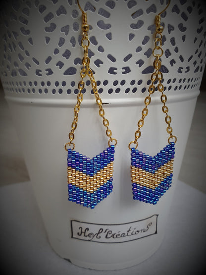 Boucles oreilles bleu cobalt or bijou fait main Miyuki Heyl’Créations