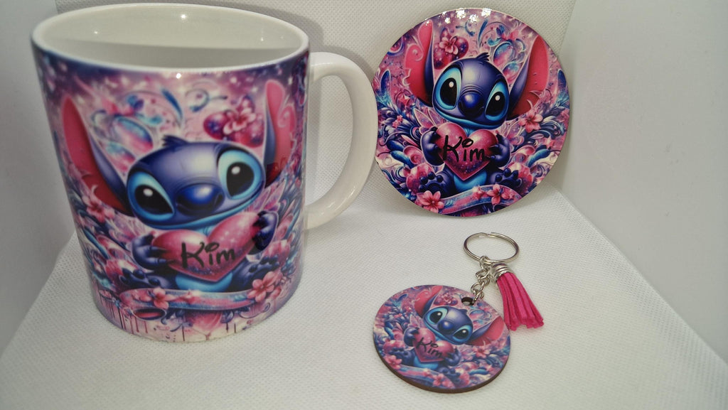 Mug Stitch / Dessous de verre Stitch / Porte clé avec prénom