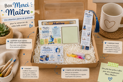 descriptif des articles présents dans la box cadeau maître