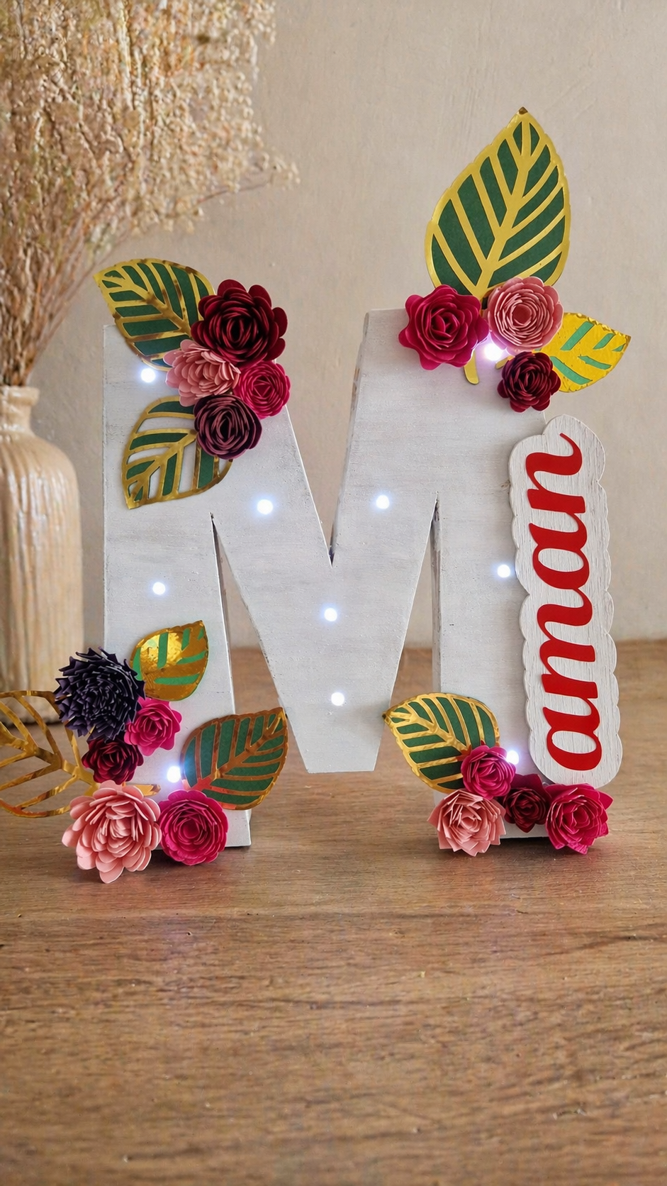 box lumineuse lettre M personnalisée cadeau fête des mamans fait main