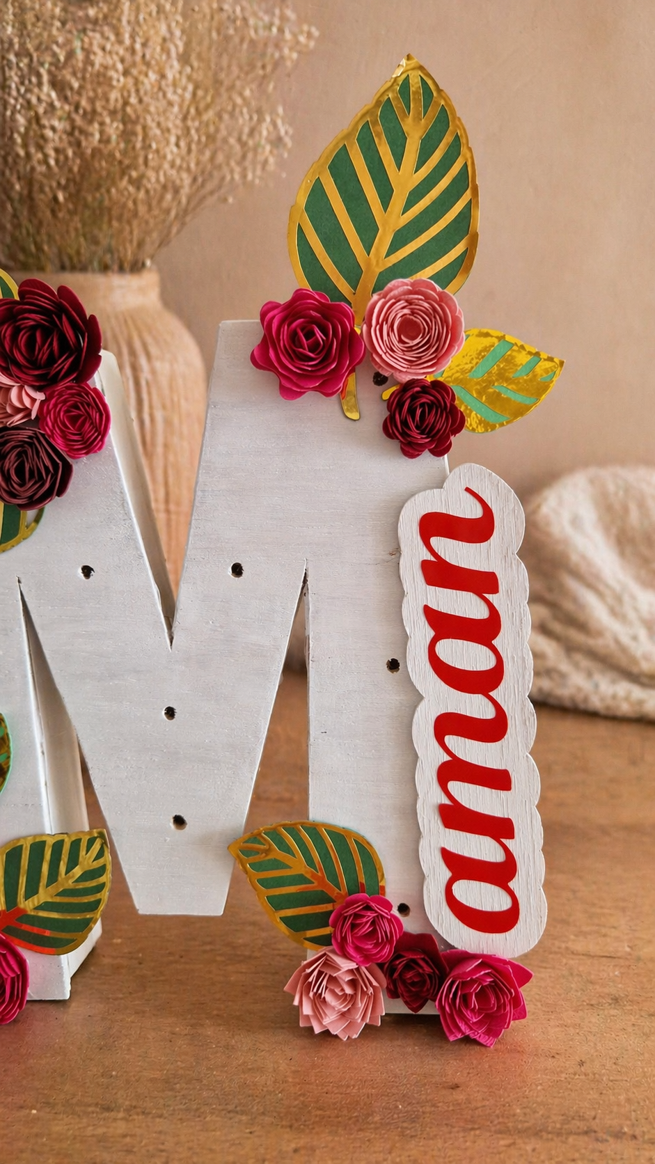 box lumineuse lettre M personnalisée cadeau fête des mamans fait main