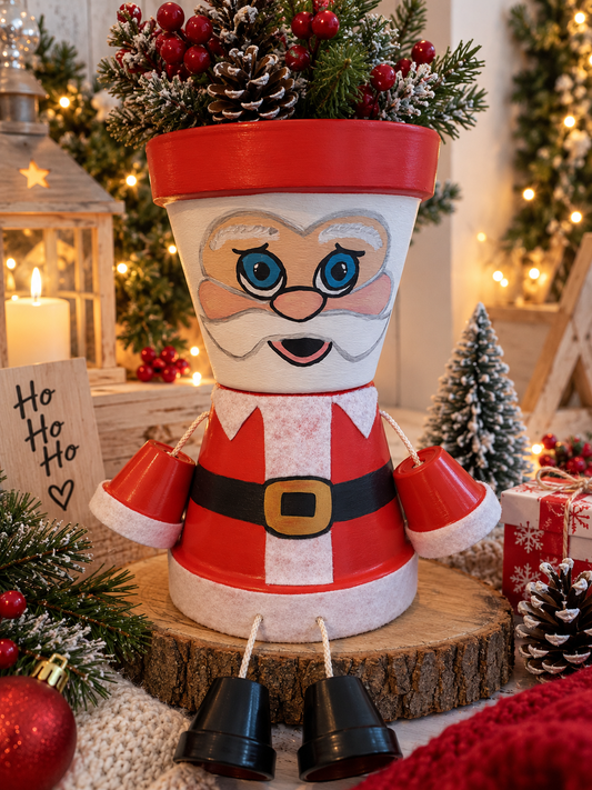 Cache-pot Père Noël en terre cuite peint à la main, décoration de Noël artisanale