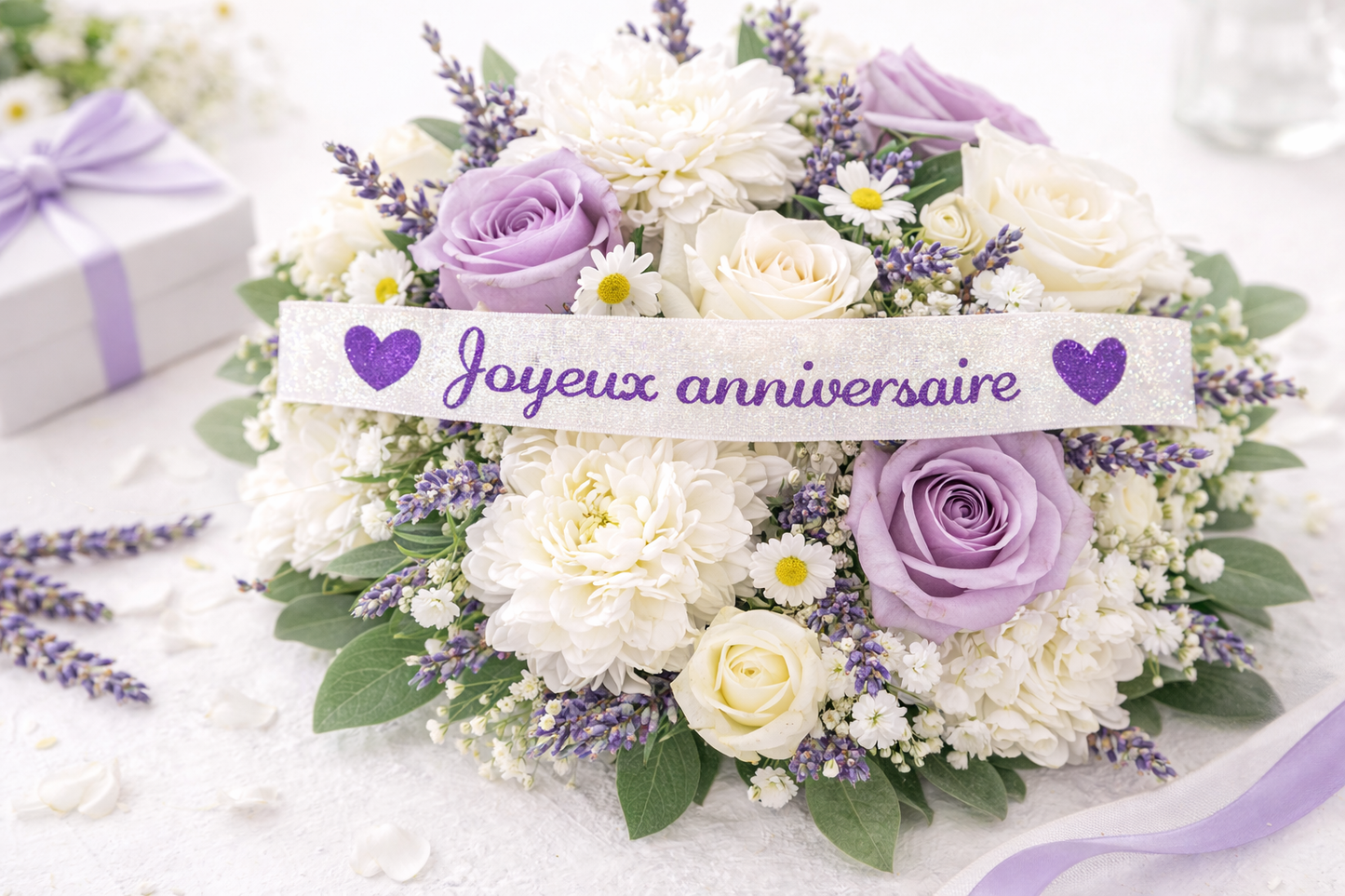 Ruban pailleté personnalisable pour bouquet de fleurs – message personnalisé cadeau floral Heyl’Créations
