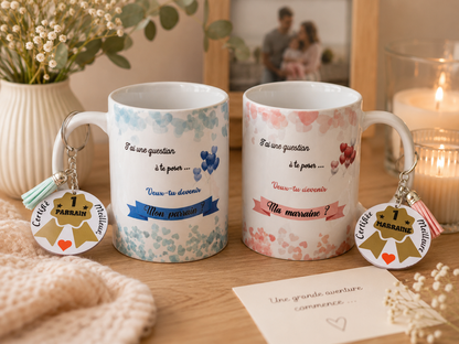 Coffret Parrain & Marraine Personnalisé – Mug et Porte-clés | Annonce Grossesse Originale