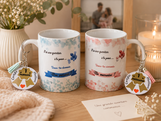 Coffret Parrain & Marraine Personnalisé – Mug et Porte-clés | Annonce Grossesse Originale