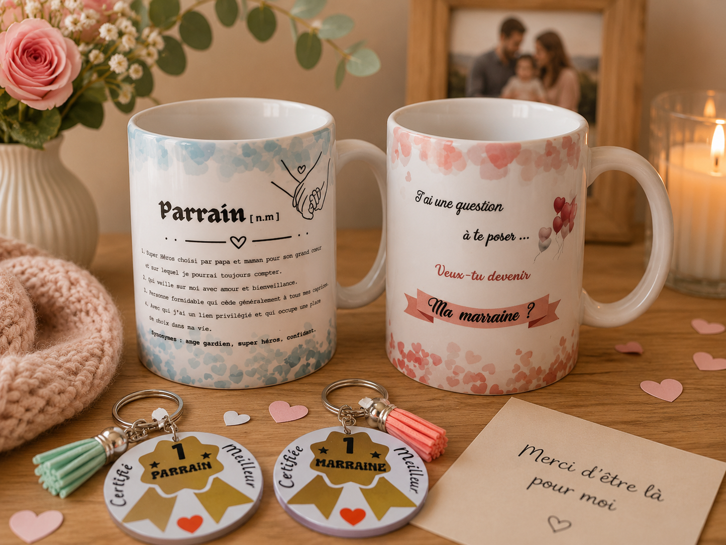 Coffret Parrain & Marraine Personnalisé – Mug et Porte-clés | Annonce Grossesse Originale