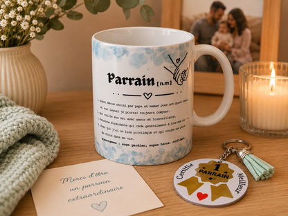 Coffret Parrain & Marraine Personnalisé – Mug et Porte-clés | Annonce Grossesse Originale