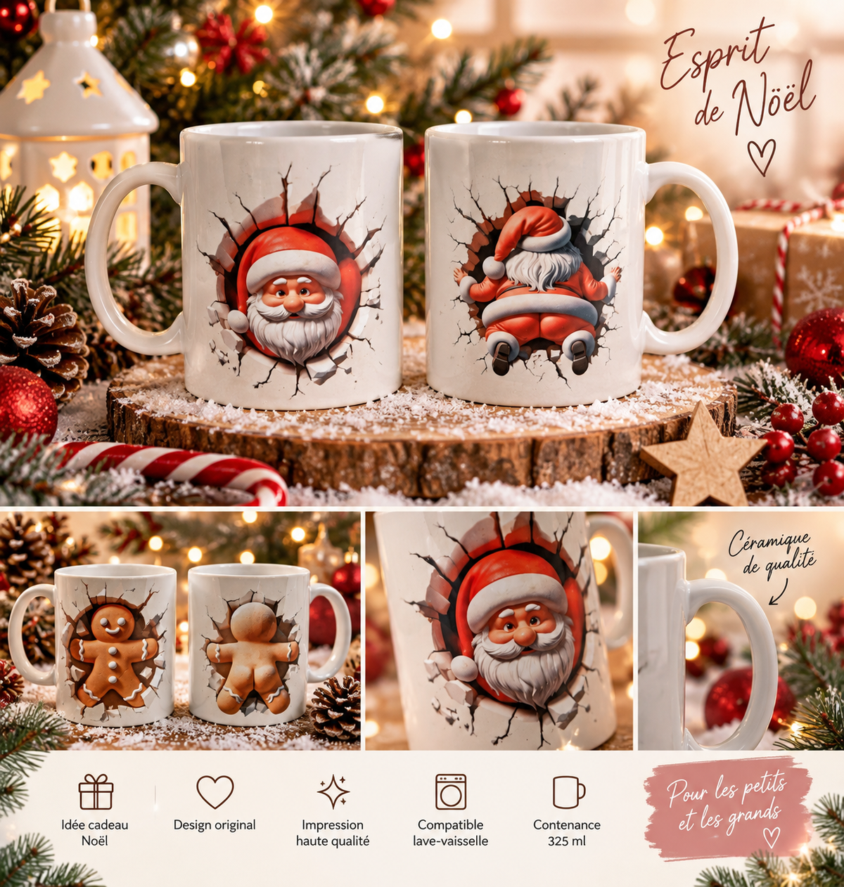 Mug de Noël en céramique – Père Noël ou P’tit Biscuit