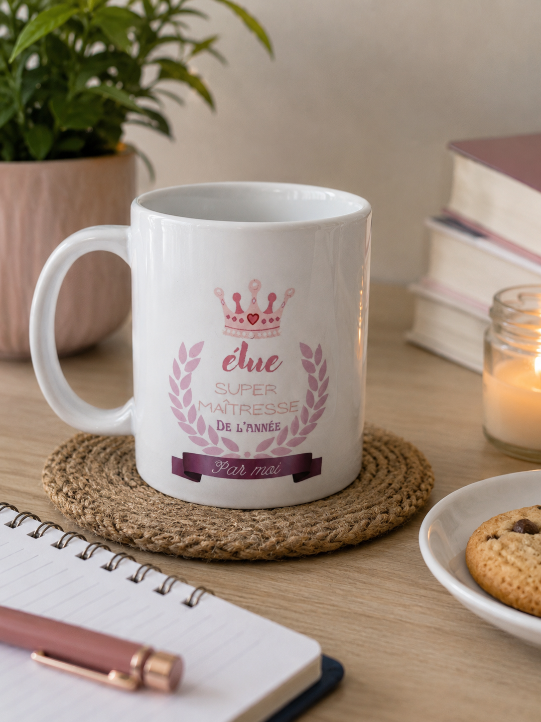 Mug “Élue Super Maîtresse de l’Année” – Cadeau maîtresse original – Tasse maîtresse personnalisée
