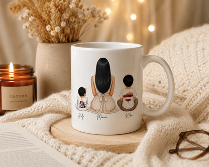 Tasse Personnalisée Famille de Dos – Papa, Maman, Enfants & Animaux | Mug 12 oz