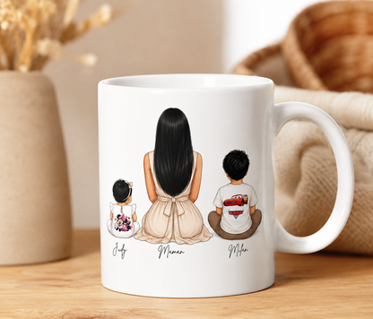 Tasse Personnalisée Famille de Dos – Papa, Maman, Enfants & Animaux | Mug 12 oz