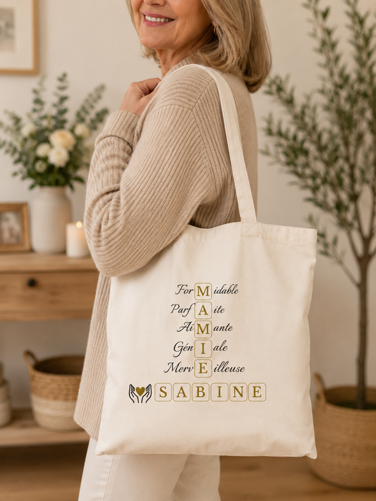 Duo Tote Bag & Trousse “Mamie” Personnalisés – Cadeau Fête des Mamies