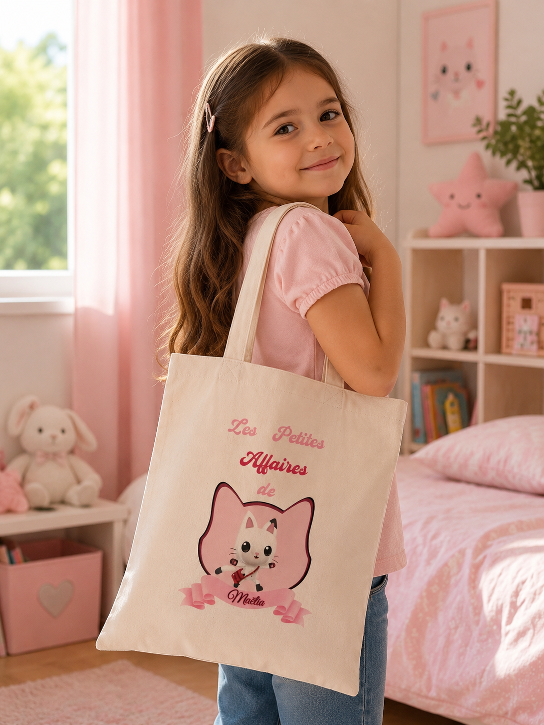 Tote bag personnalisé Pandy Patte avec prénom porté épaule