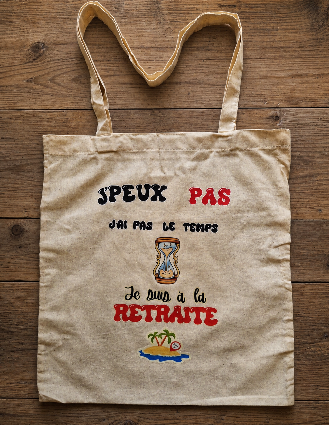 Tote bag en coton écru avec inscription humoristique "Je suis à la retraite"