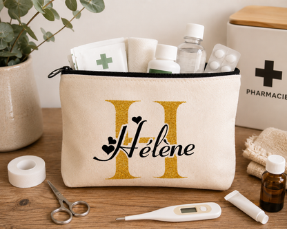 trousse personnalisée avec initial et prénom