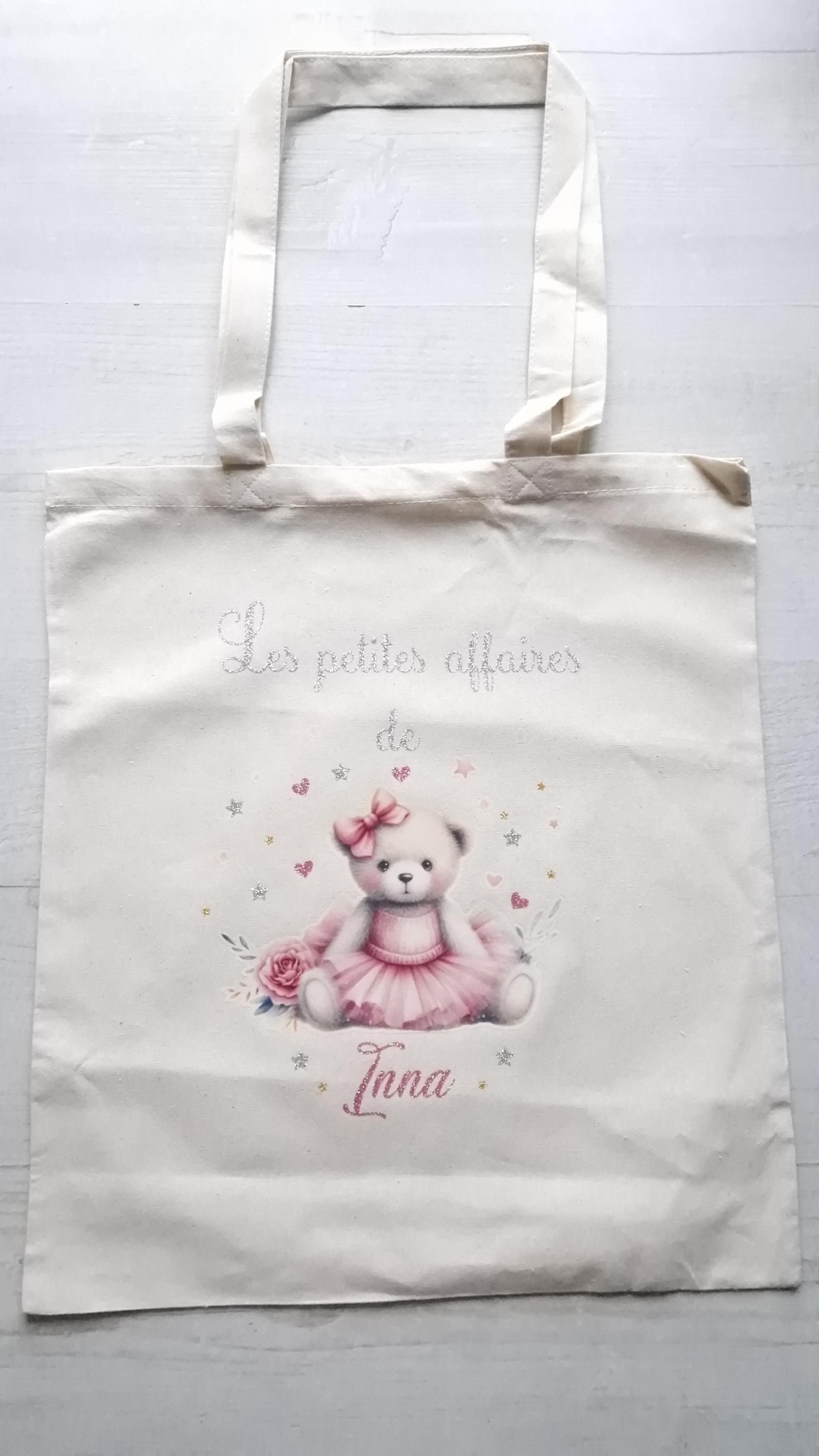 Tote bag personnalisé prénom fille ourson sac enfant coton Heyl’Créations