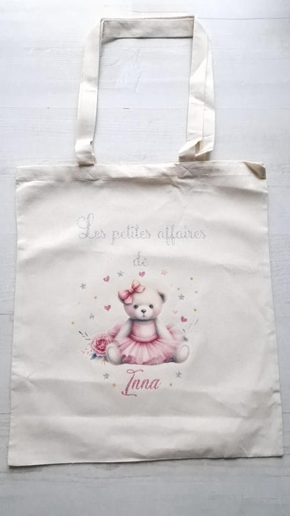 Tote bag personnalisé prénom fille ourson sac enfant coton Heyl’Créations