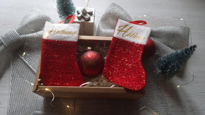 Coffret boule Noël couple personnalisé prénoms décoration sapin Heyl’Créations