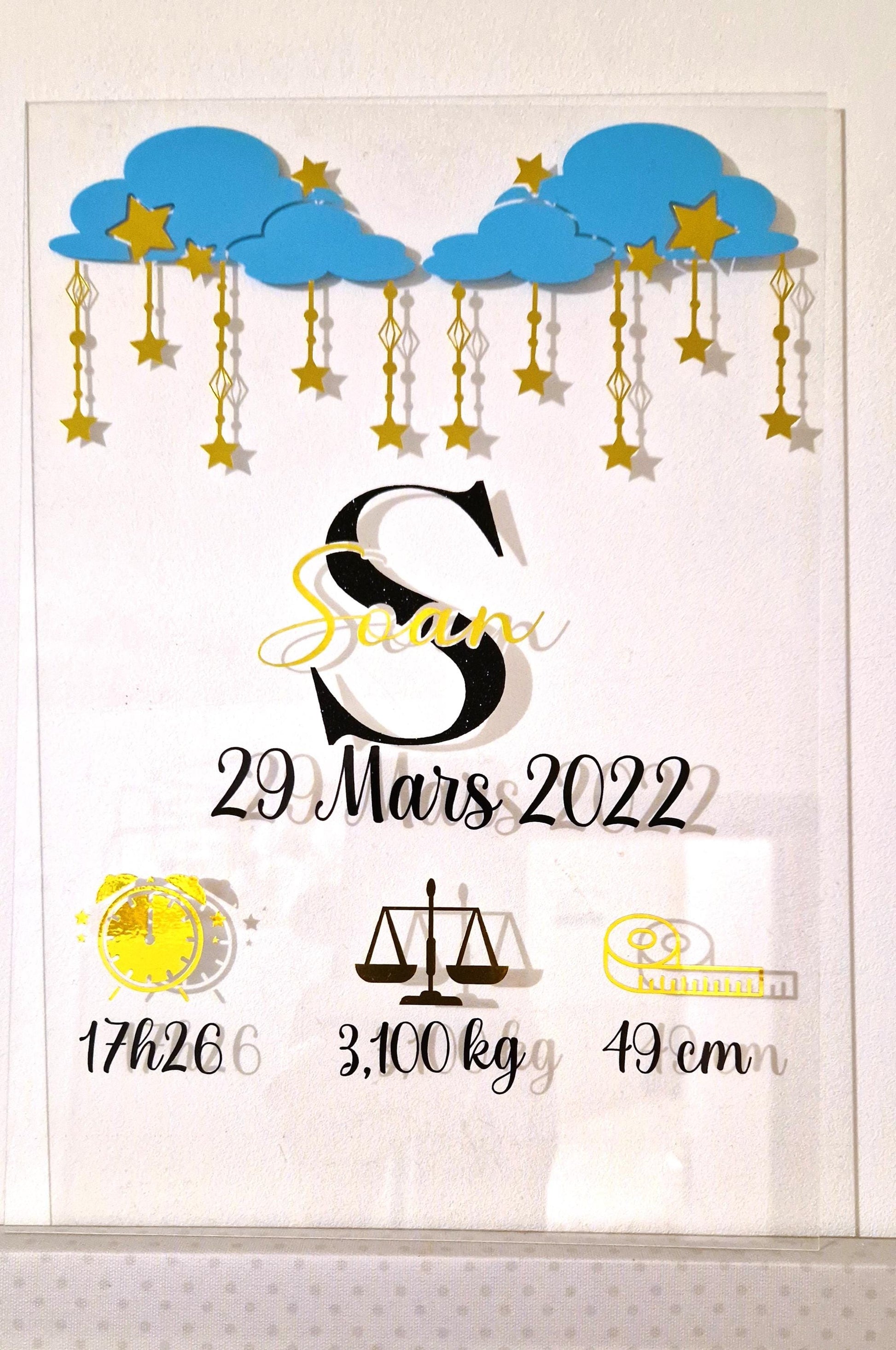 Plaque naissance personnalisée plexiglass prénom bébé souvenir Heyl’Créations