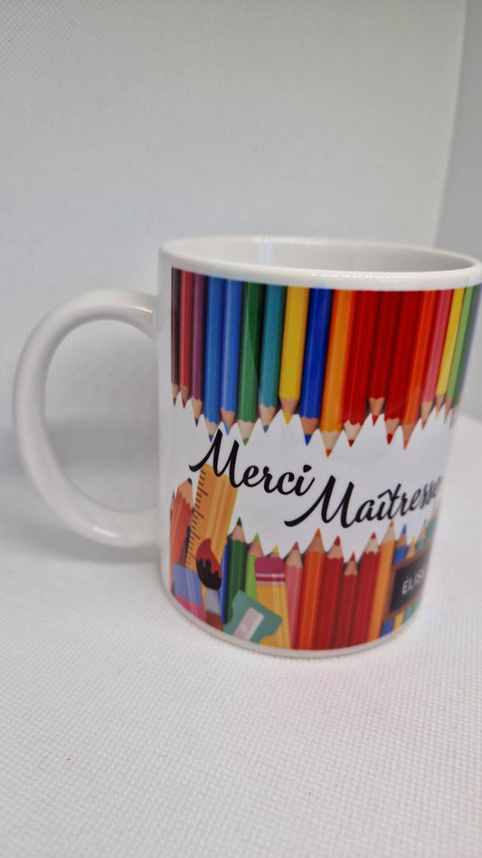 Mug maîtresse personnalisé cadeau fin année scolaire prénom enfant Heyl’Créations