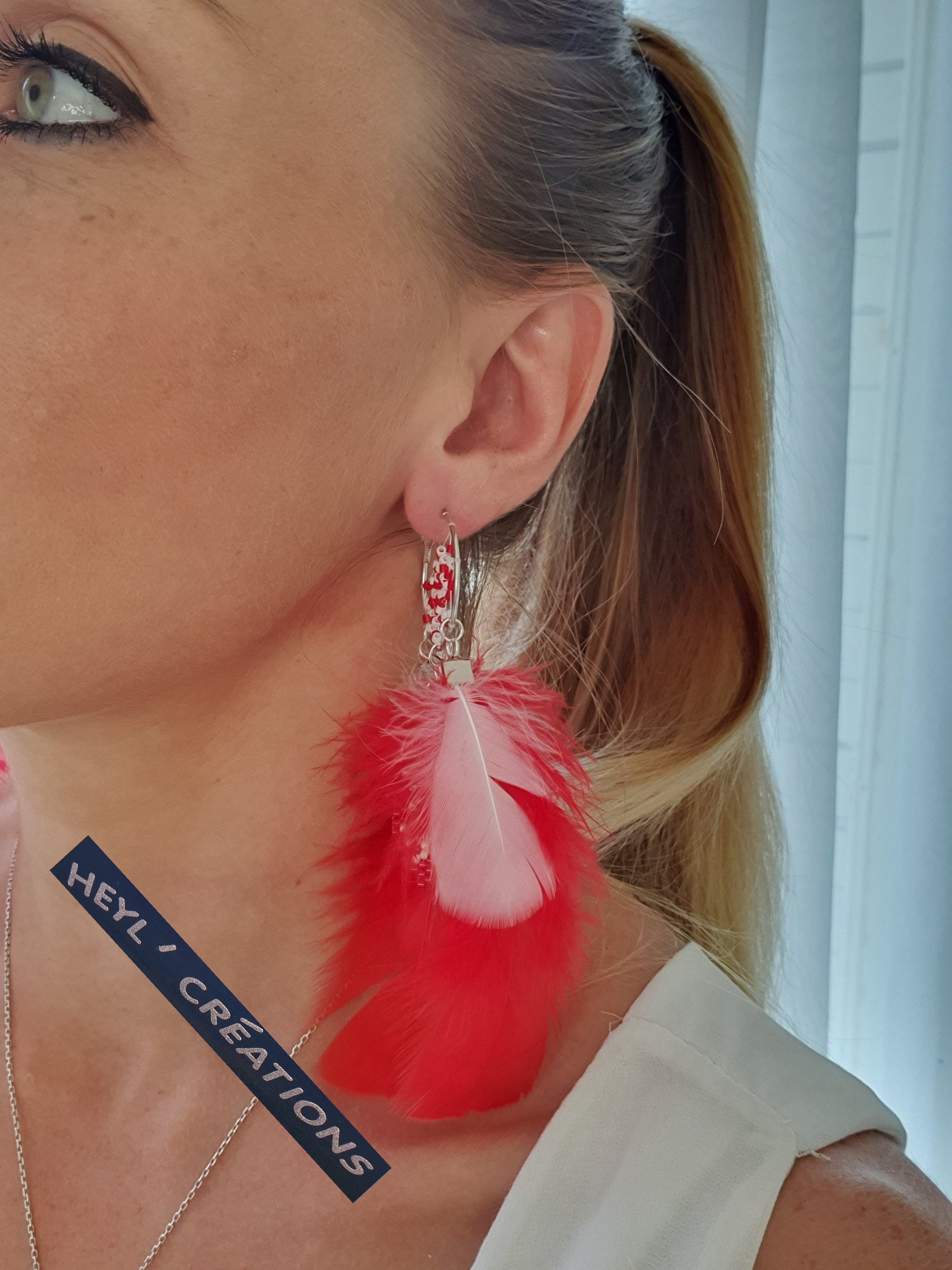 Boucle d'oreille attrape rêve Rouge et Blanche/ Boucle d'oreille de Noel