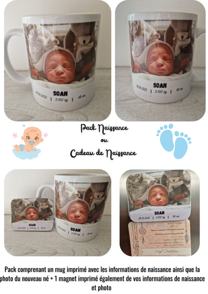 Pack naissance personnalisé mug photo bébé magnet souvenir naissance Heyl’Créations