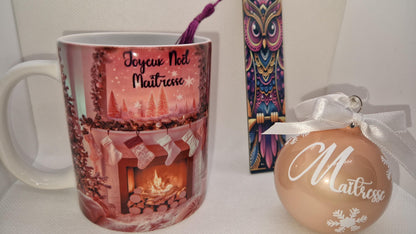 Coffret cadeau Noël maîtresse maître mug boule marque page Heyl’Créations