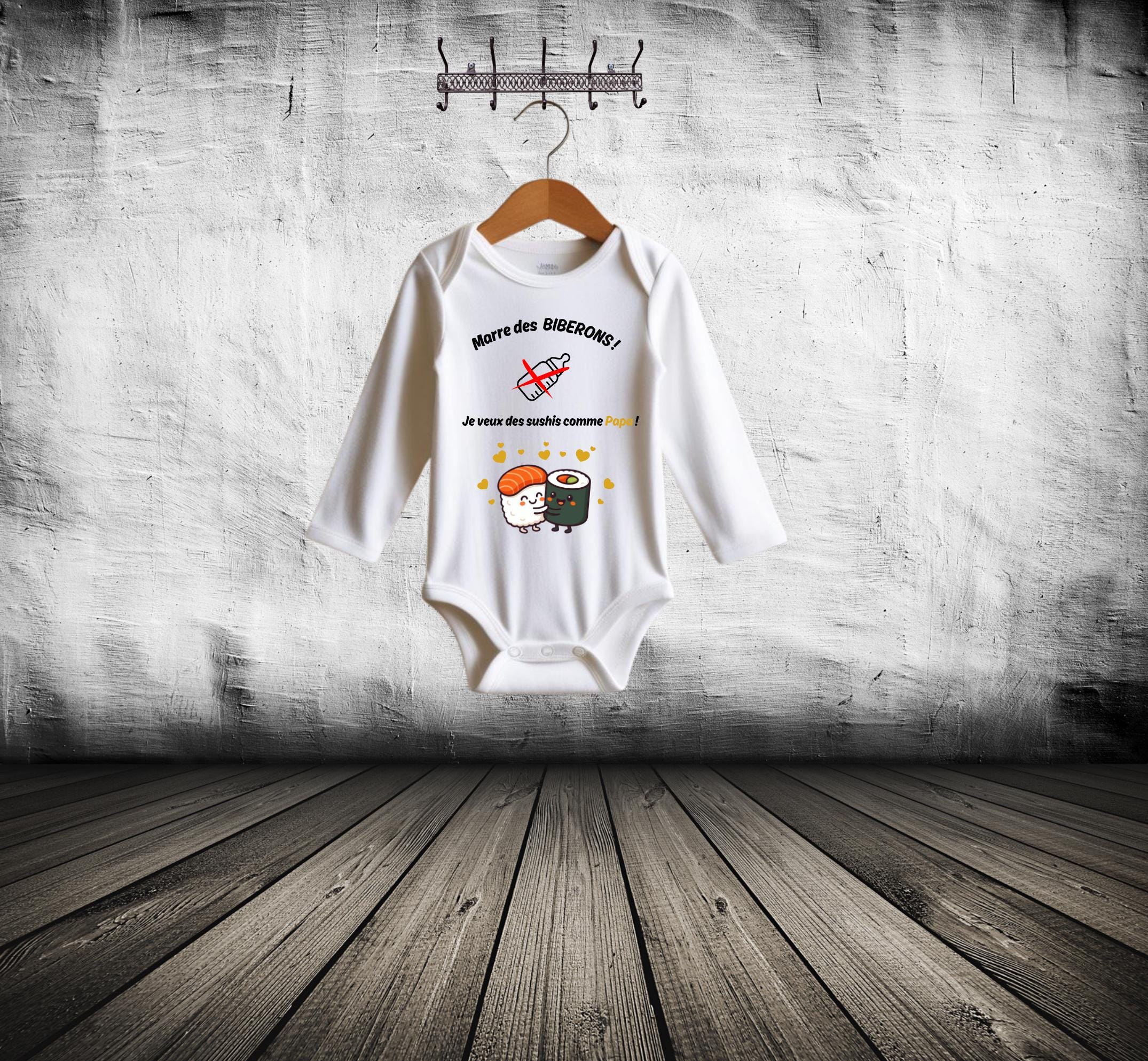 Bodie/ Body bébé personnalisé " Je veux manger des sushis " Humour