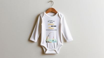Body bébé annonce grossesse humour “Je suis la preuve que mon papa n’est pas toujours à la pêche”, body personnalisé cadeau futur papa