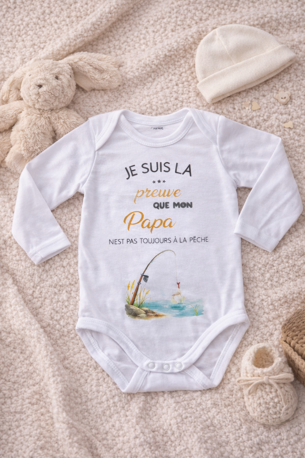 Body bébé annonce grossesse humour “Je suis la preuve que mon papa n’est pas toujours à la pêche”, body personnalisé cadeau futur papa