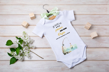 Body bébé annonce grossesse humour “Je suis la preuve que mon papa n’est pas toujours à la pêche”, body personnalisé cadeau futur papa