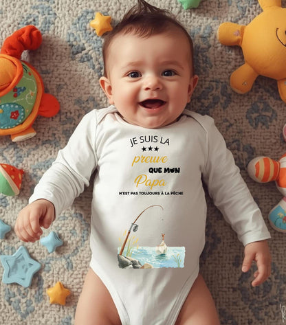 Body bébé annonce grossesse humour “Je suis la preuve que mon papa n’est pas toujours à la pêche”, body personnalisé cadeau futur papa