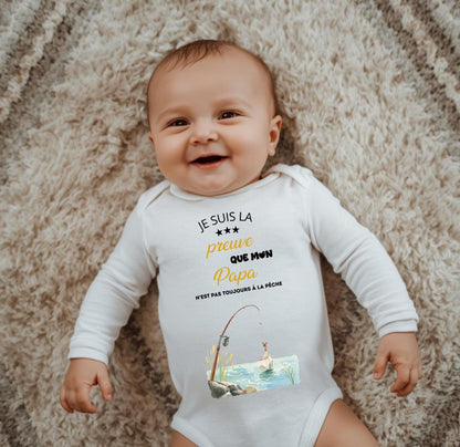 Body bébé annonce grossesse humour “Je suis la preuve que mon papa n’est pas toujours à la pêche”, body personnalisé cadeau futur papa