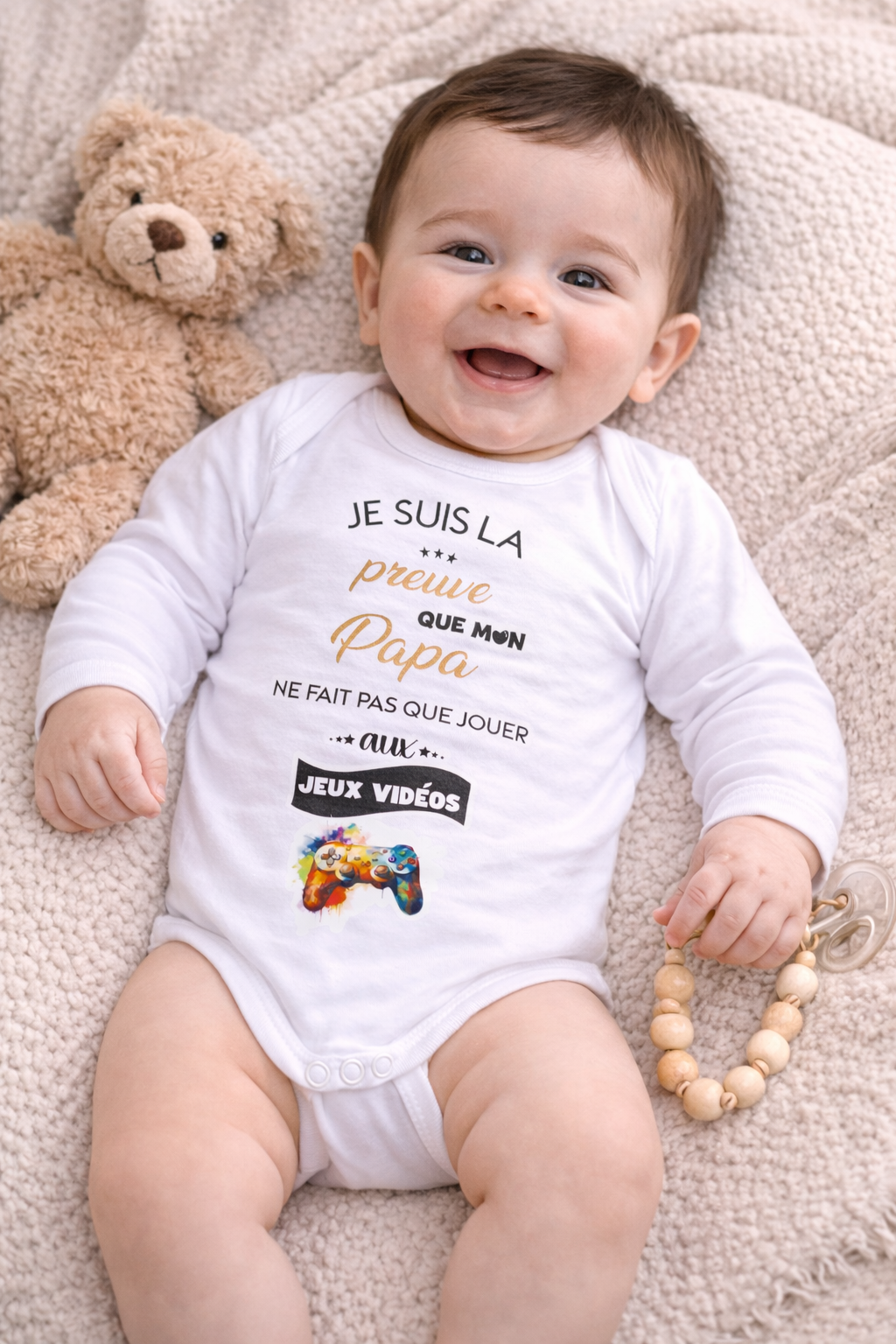 Body bébé blanc avec inscription humoristique papa gamer annonce grossesse