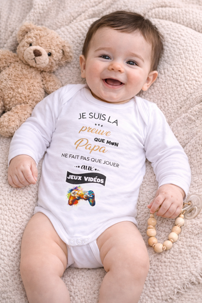 Body bébé blanc avec inscription humoristique papa gamer annonce grossesse
